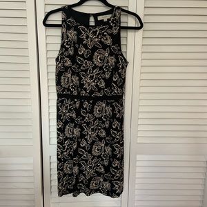 Loft Black and White Floral Patterned Dress